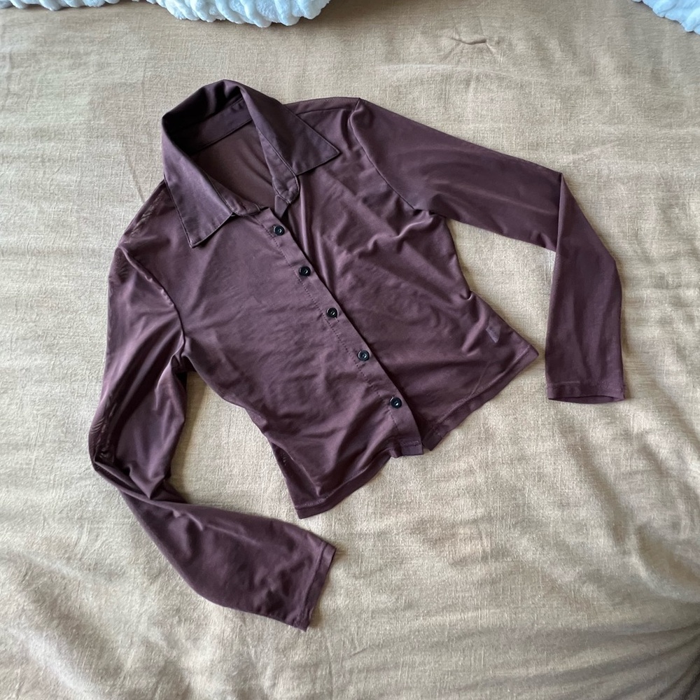 Mesh Chocolate Brown Button Down